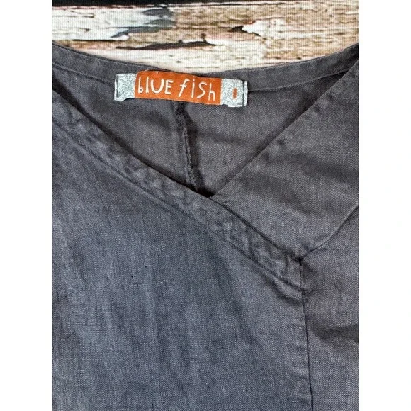 Blue Fish Gray 100% Linen Tunic/Dress Plus Size "1" 14 16 Lagenlook - Picture 3 of 7